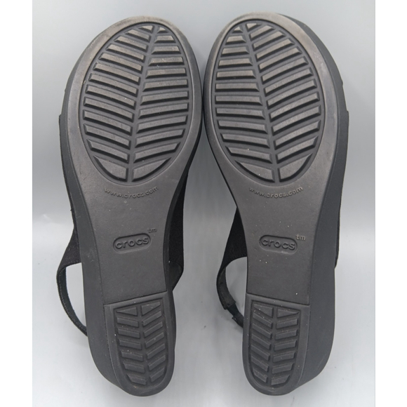 Crocs Leigh Ann Sling Back Wedge Heels Black Open Toe Size 11 Sandals 204948 - Picture 8 of 10